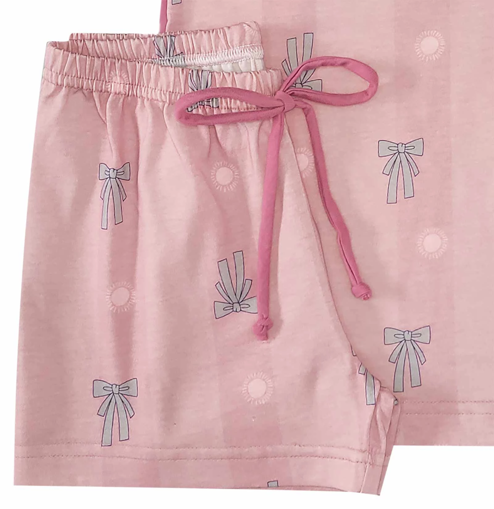 Pijama Curto Feminino Laço em Rosa - Infantil