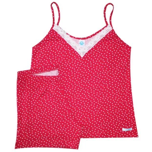 Pijama Curto Feminino Poá Vermelho